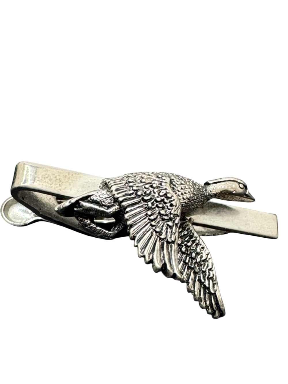 Vintage Jolle Silvertone Goose In Flight Tie Bar clip Perfect for collectors